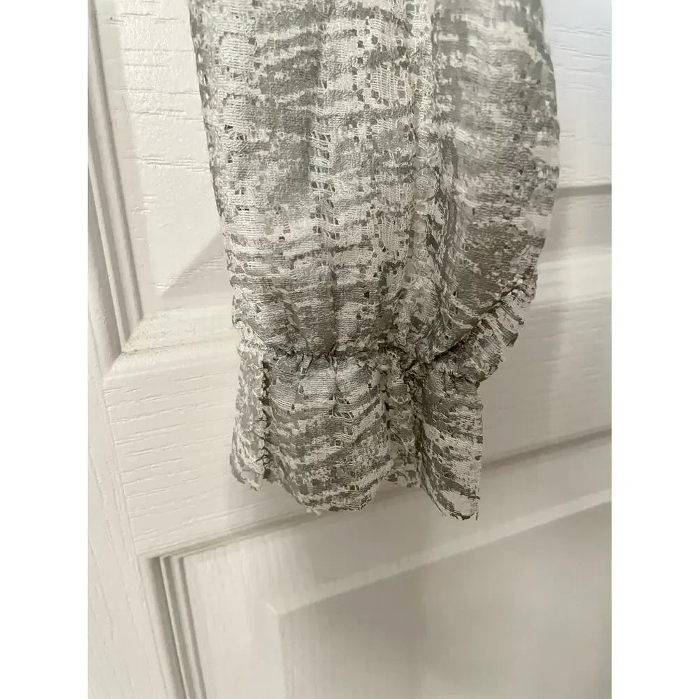 Zara Printed Lace Top with Frills Silver Gray White Small New